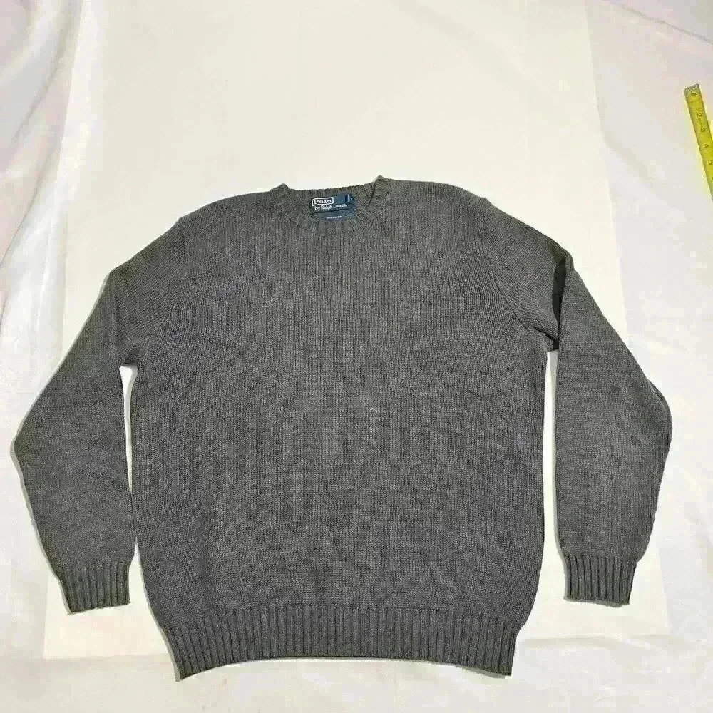 Vintage Polo Ralph Lauren Gray Crew Neck Knit Sweater Pony 90s Mens Size Large